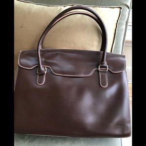 Vintage Lodis brown leather bag w/ blush piping